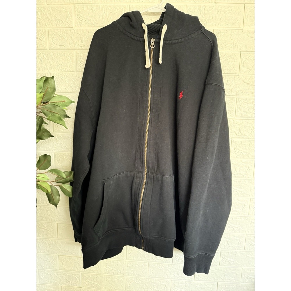 Polo Ralph Lauren Mens 4XLT Black Double Knit Full Zip Hoodie Big & Tall